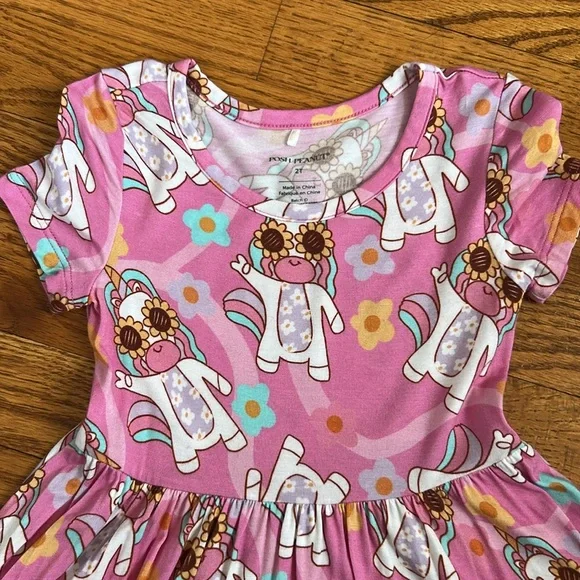 Posh Peanut Unicorn Vibes Short Sleeve Ruffled Twirl Dress - Picture 2 of 4